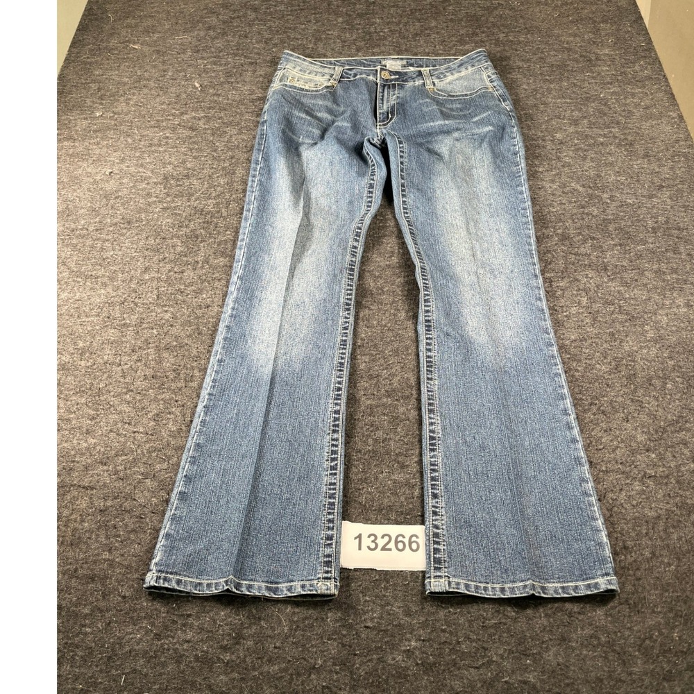 F.L Jeans Womens 11/12 Blue Denim Cotton Stretch Embroidered Pockets Bootcut